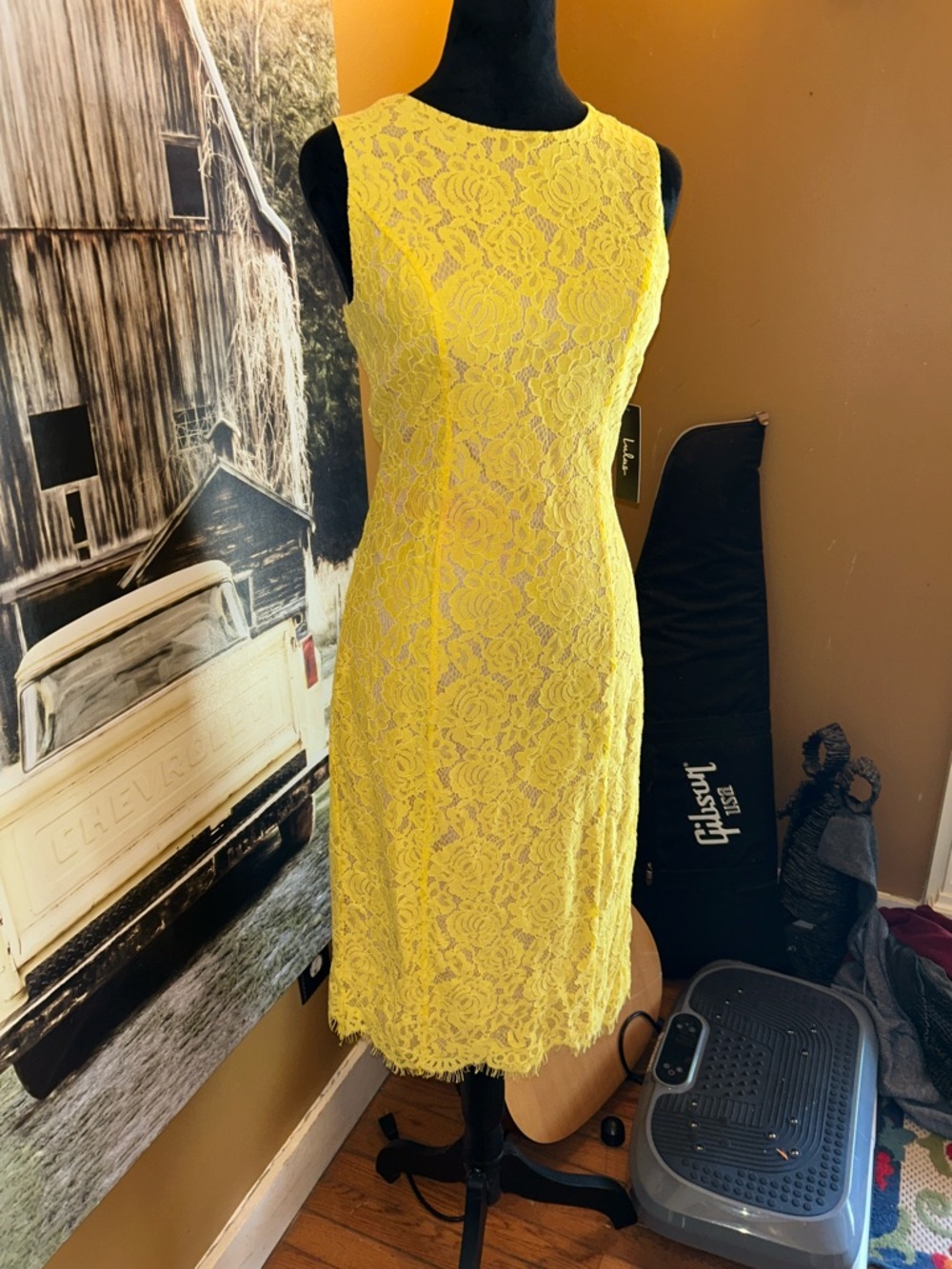 Lulu's Bright Yellow Lace Midi Dress